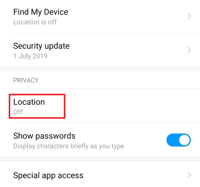 Under the Additional settings, tap on the Location option