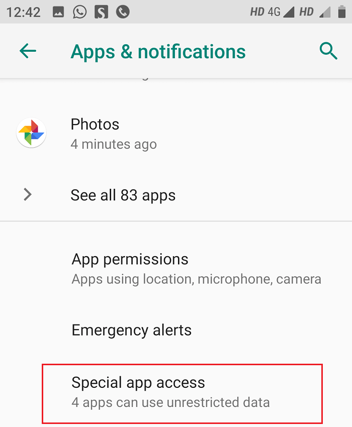Under the Advance section tap on Special app access