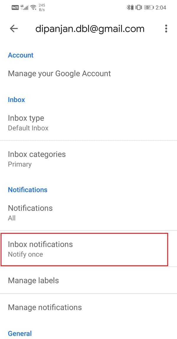 Under the Notifications tab, you will find the option called Inbox notifications; tap on it