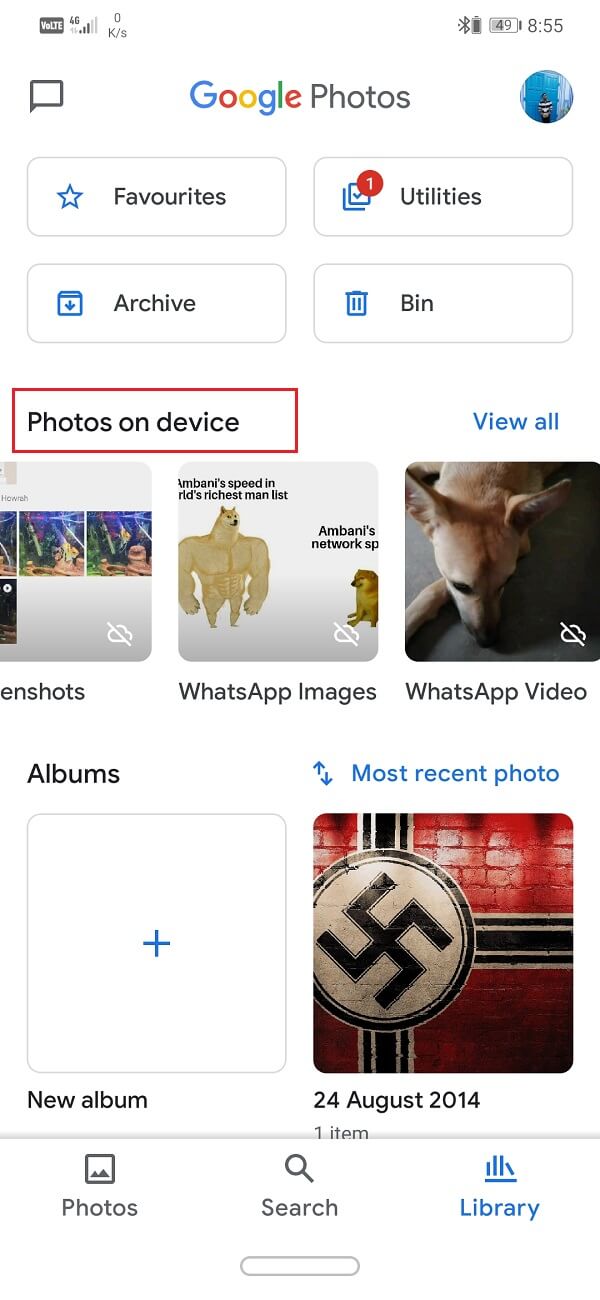 Under the “Photos on Device” tab, you can find the various folders
