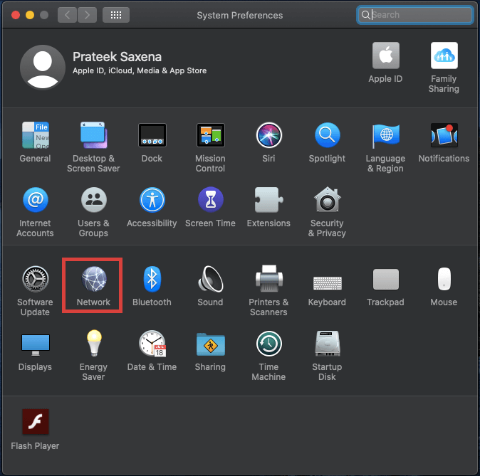 Under “System Preferences” click on “Network” option to open.