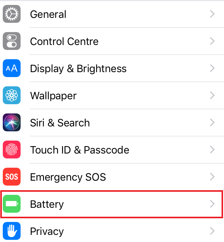 Tap on the Battery option | How to Share Battery on iPhone