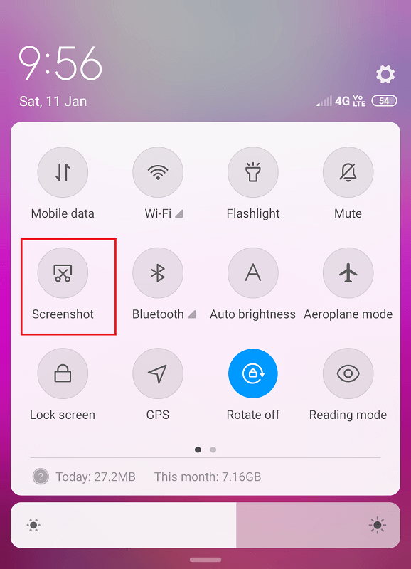 Use the Notification Panel to take a screenshot
