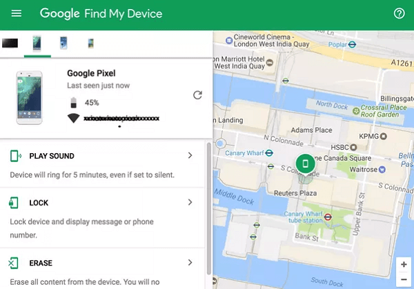 Using Google Find My Device service