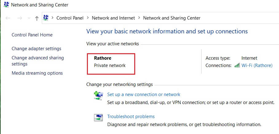 Verify that the network listed shows as Private Network | WiFi keeps disconnecting in Windows 10