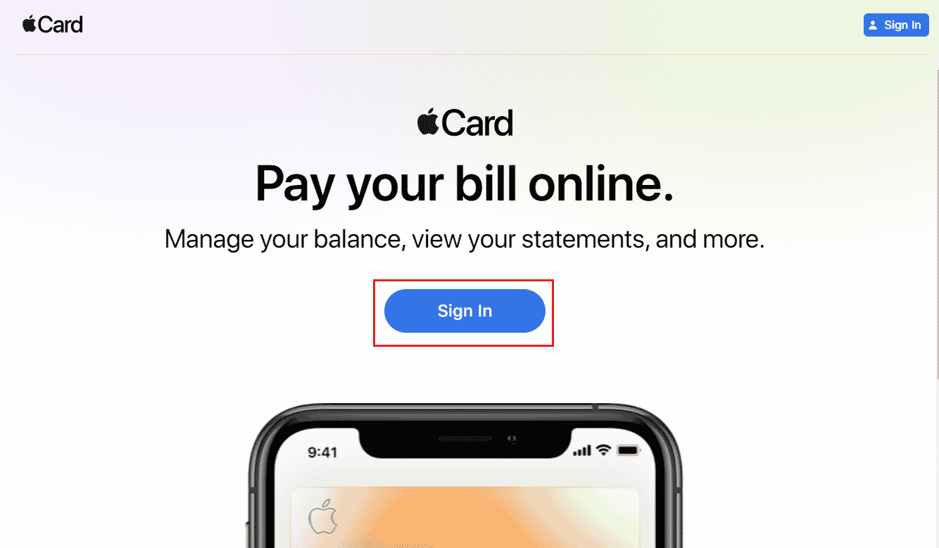 Visit the Apple Card Website on your browser and click on Sign In | How to Remove Credit Card from Apple ID