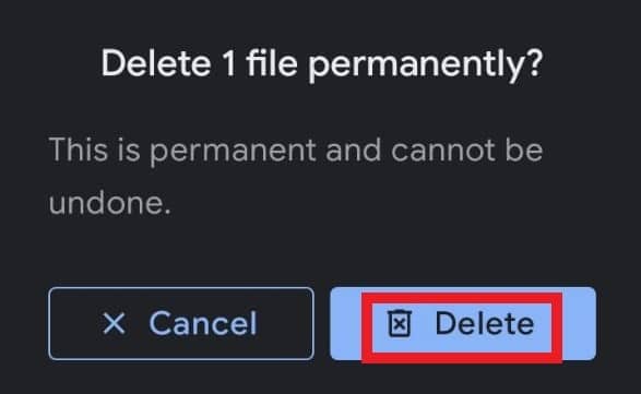 tap on delete to delete file permanently from google drive