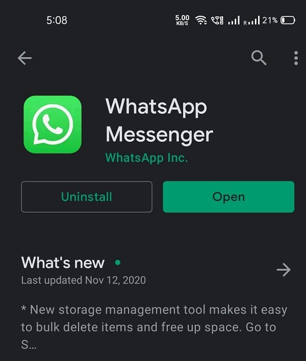 WhatsApp is already up to date