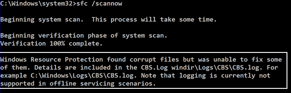 Windows Resource Protection found corrupt files but was unable to fix some of them