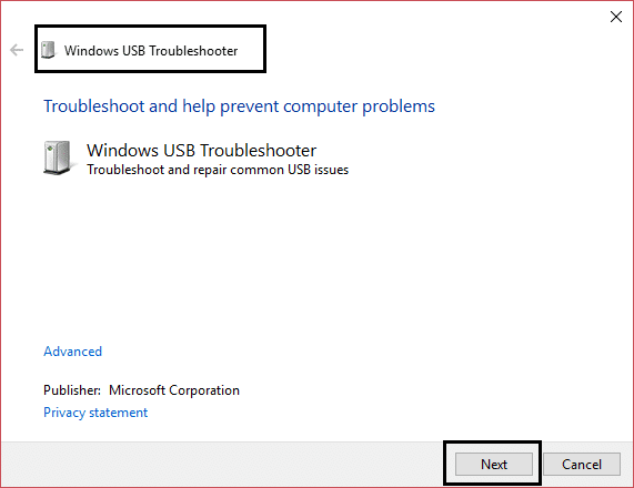 Solucionador de problemas USB de Windows