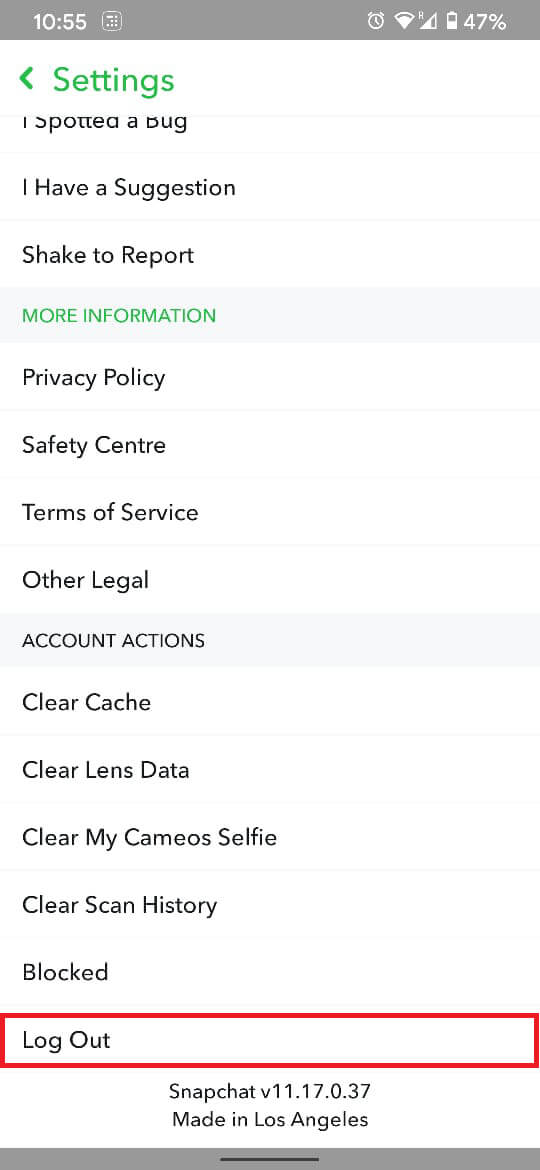Within the settings menu, navigate to the bottom and find the option titled ‘Log Out’.
