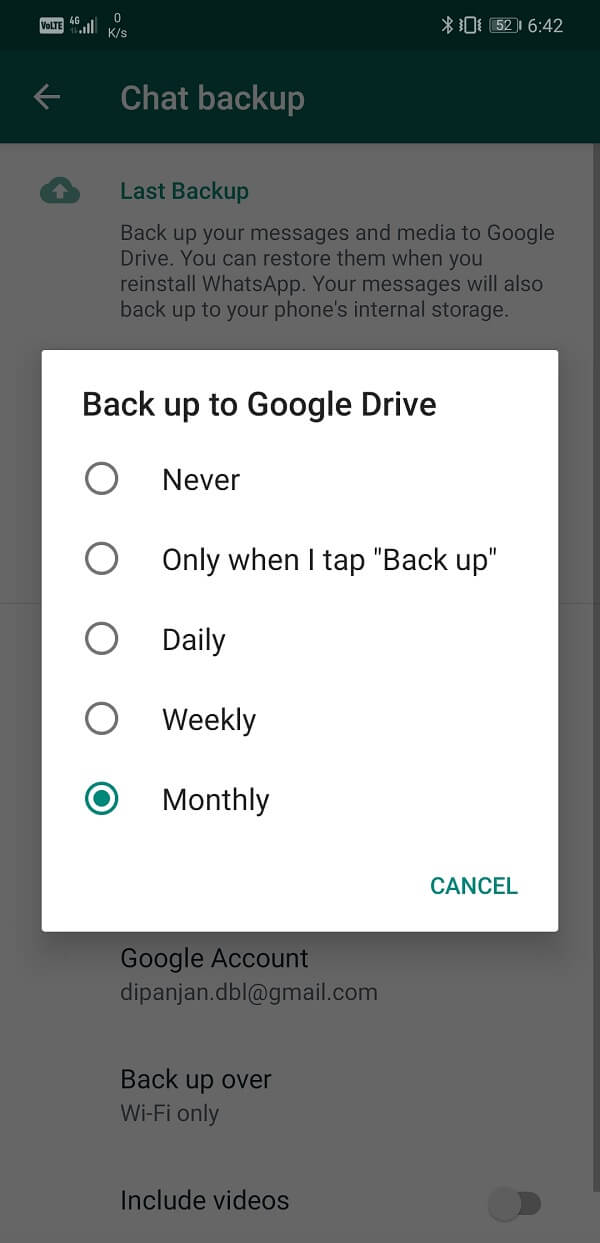 You can also change the Backup settings and set it to automatically backup at regular intervals