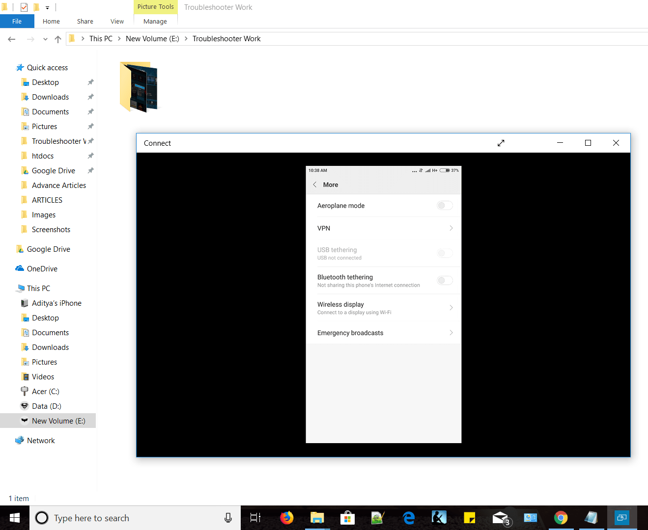 Теперь вы можете видеть экран телефона в приложении Windows Connect.