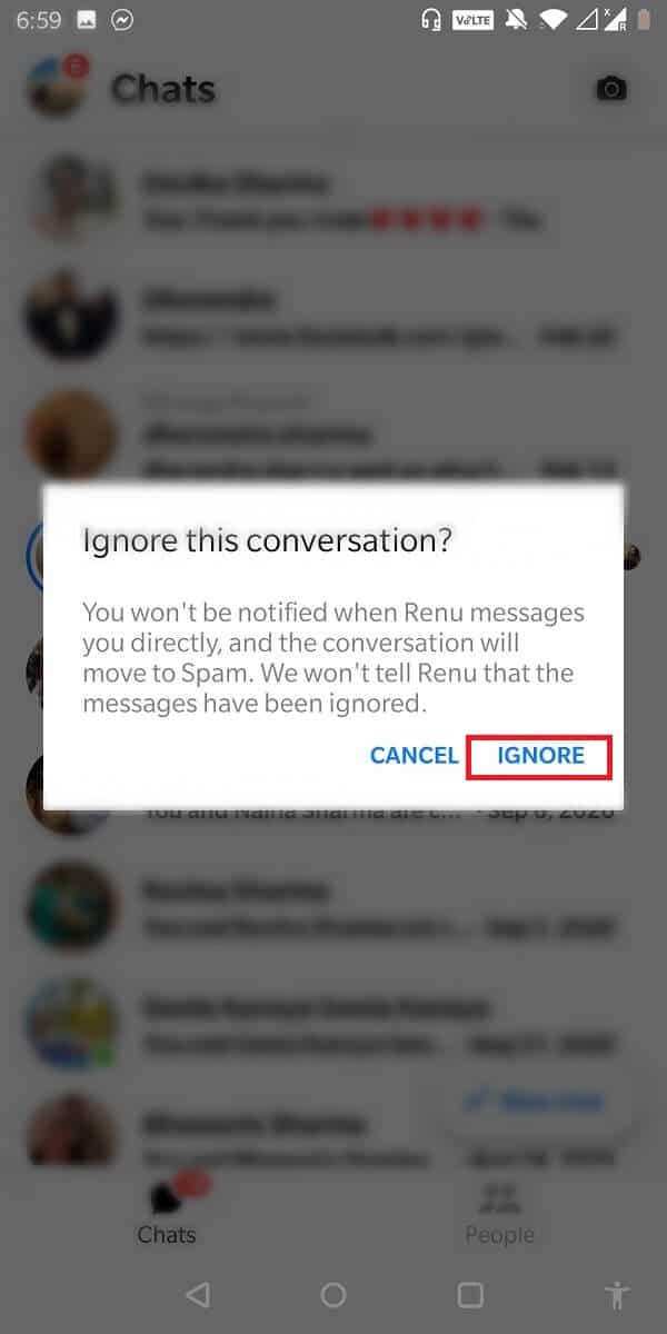 You will now have to tap on the ignore from the pop-up.