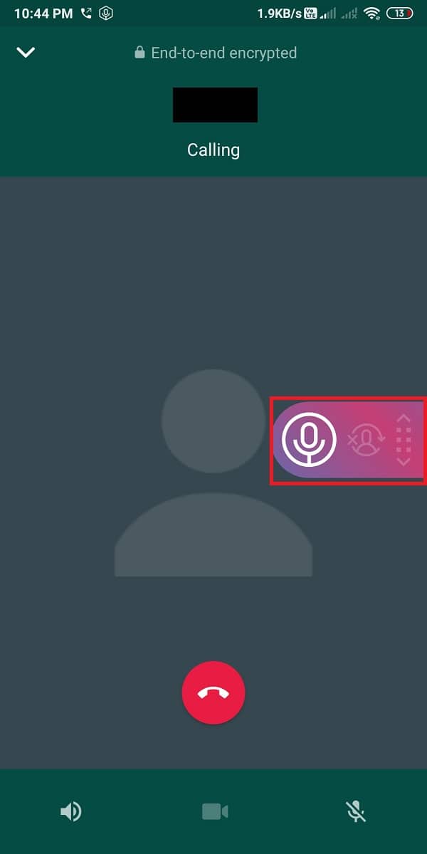 You will see a pink microphone icon over your WhatsApp call