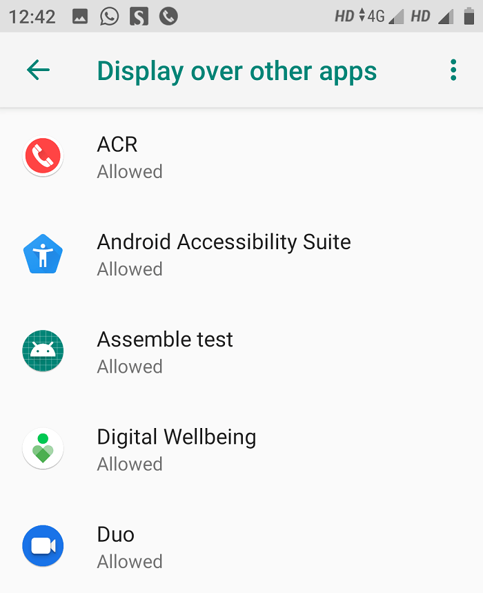 You will see the list of apps from where you can turn-off screen overlay