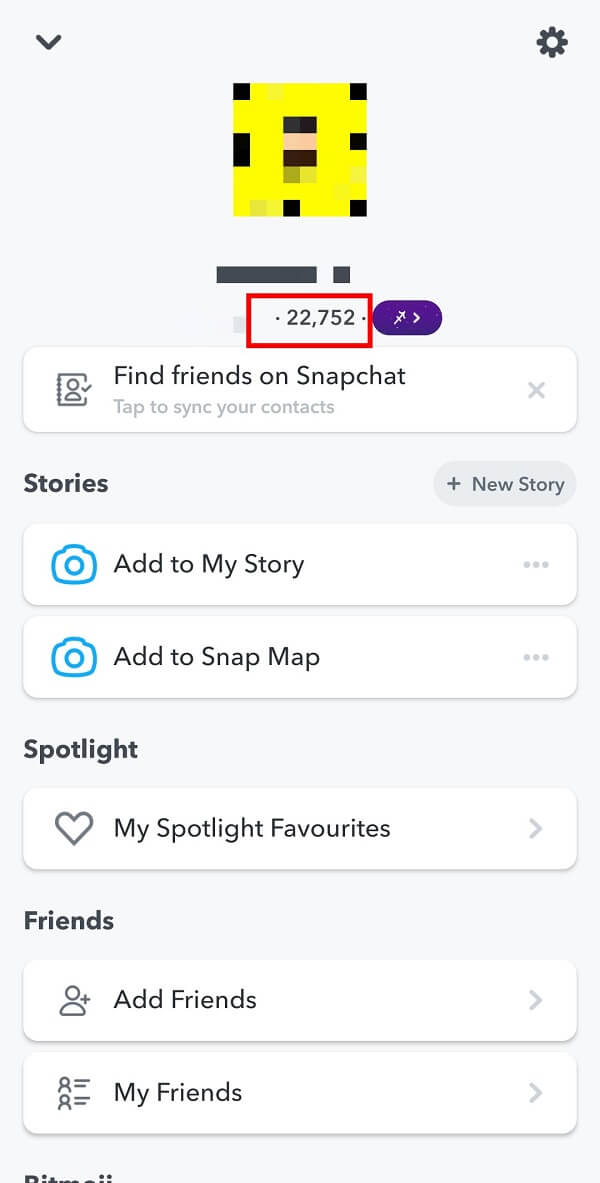 You will see your Snapchat Score adjacent to your Snapchat username.