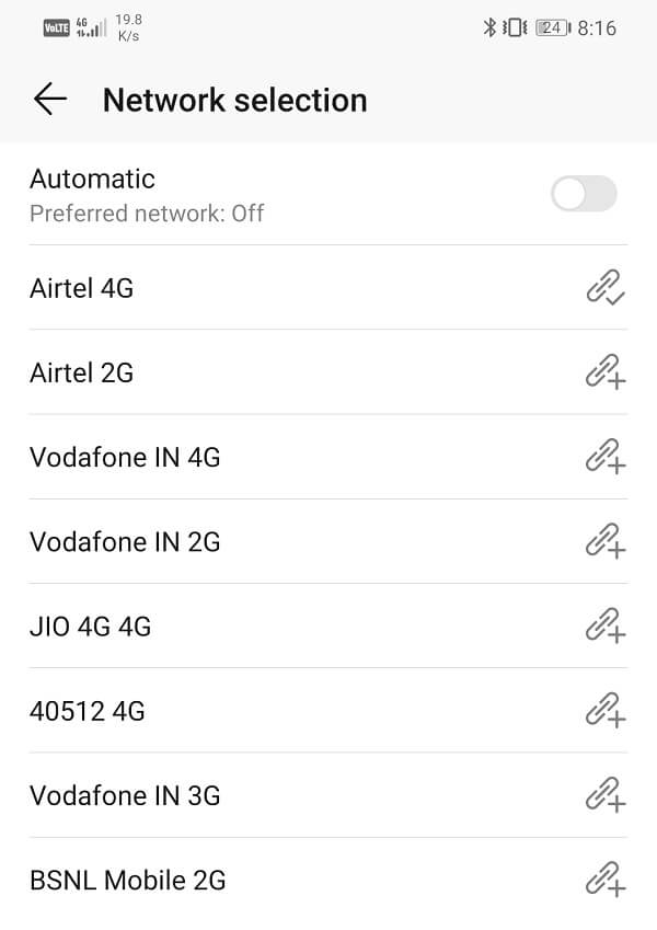 Your device will now search for all available networks