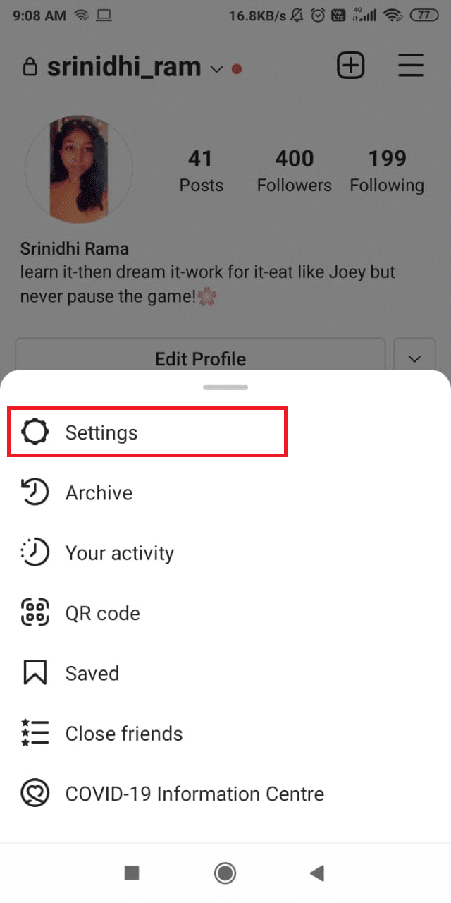 A menu pops up tap on the Settings