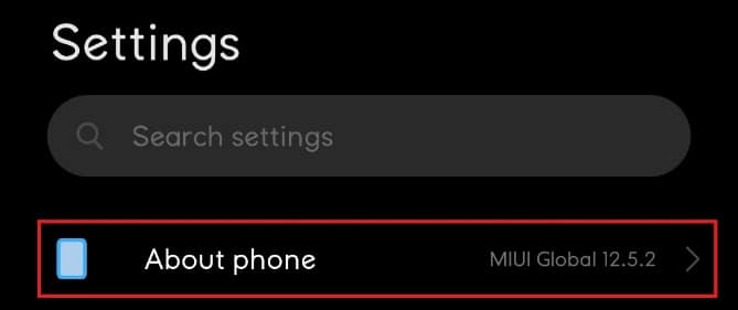 about phone option in setting menu in android |
