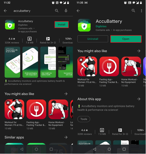 Ứng dụng AccuBattery trên cửa hàng Google Play