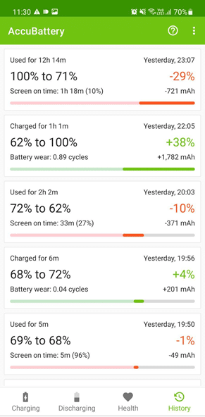 AccuBattery History tab