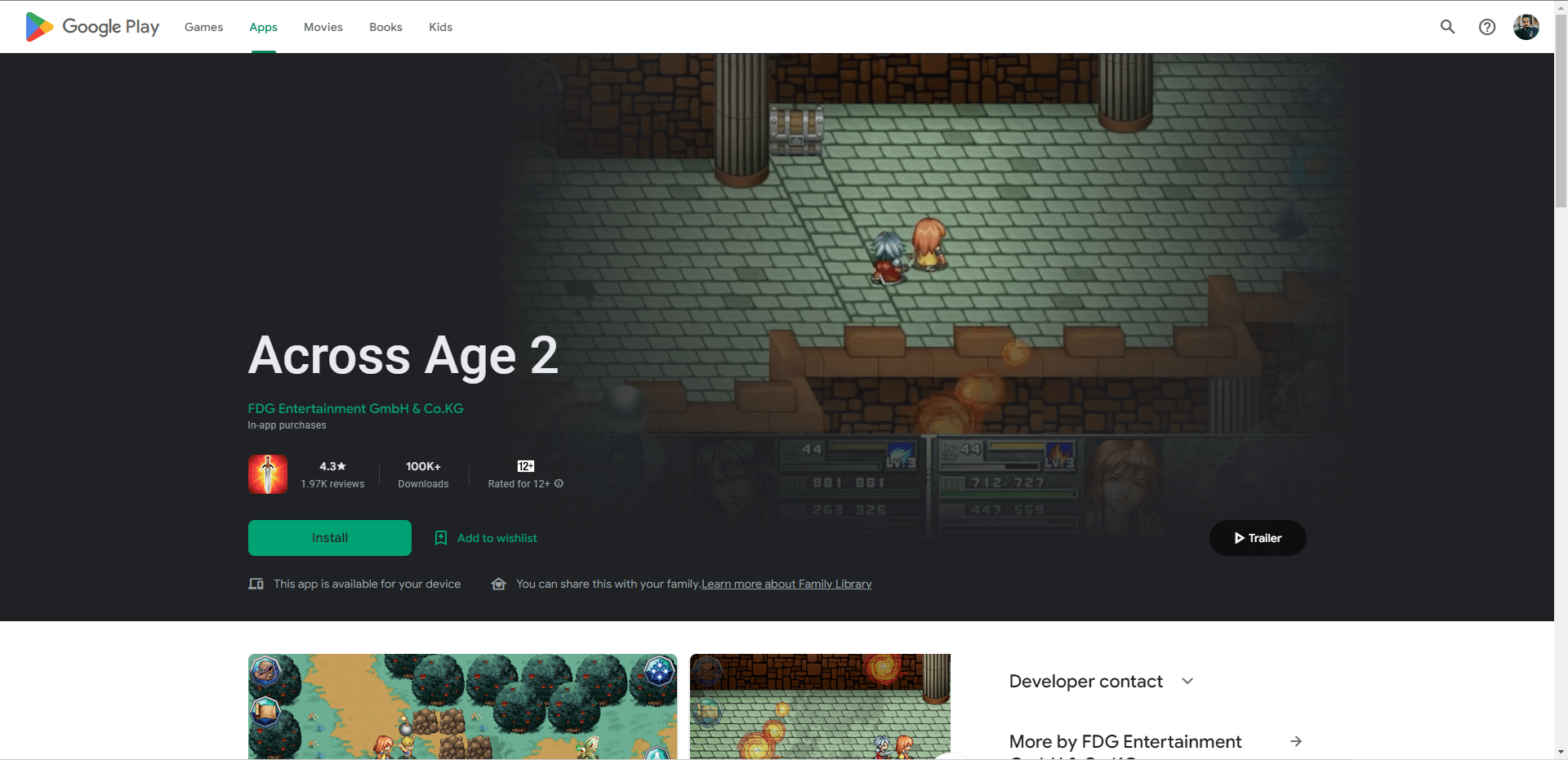 Across age play store webpage
