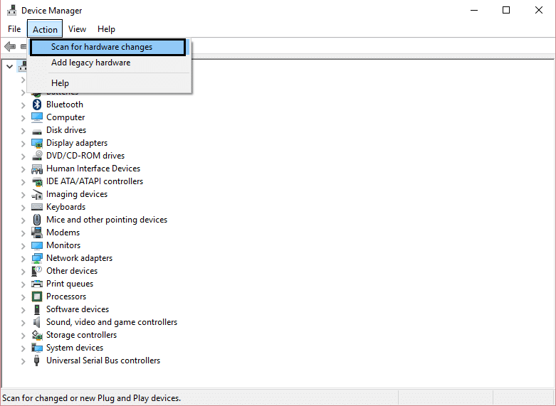 action scan for hardware changes | Fix Audio Services Not Responding in Windows 10