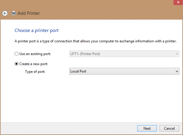 add a printer create a new port