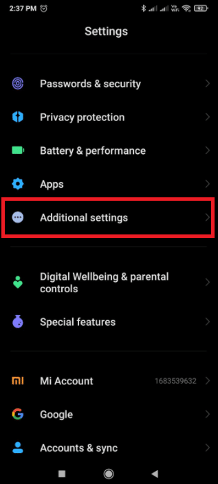Additional Settings option to go to default USB configuration