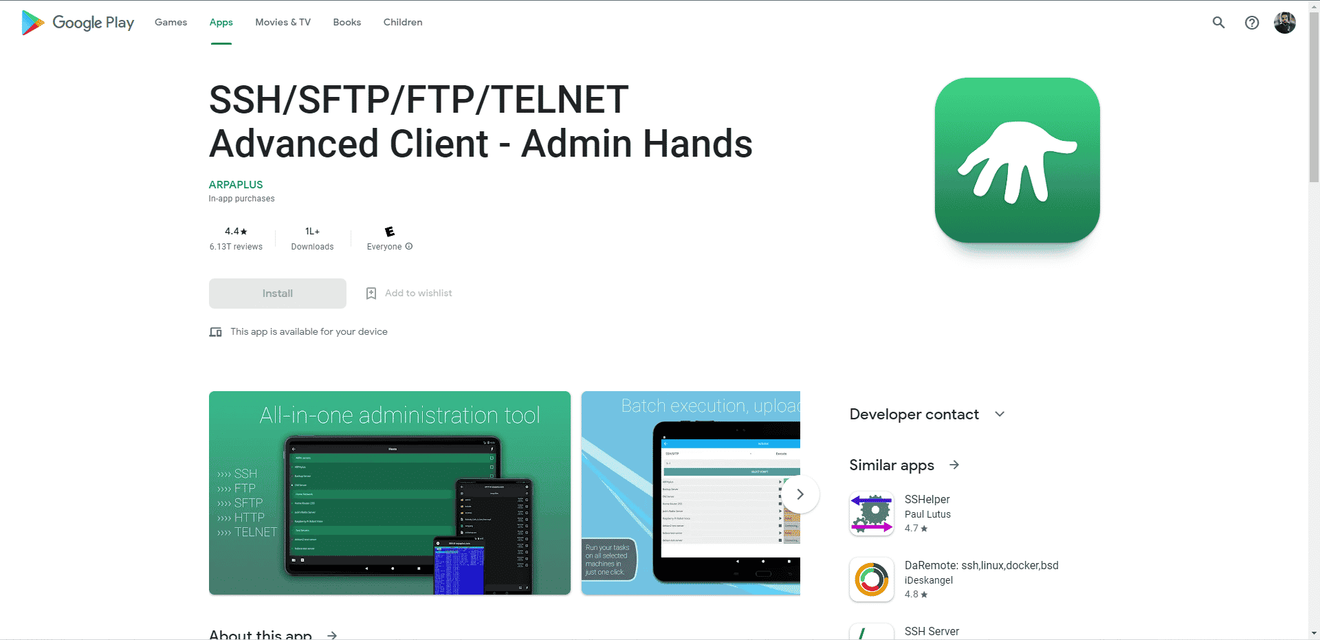 Admin Hands Play Store page