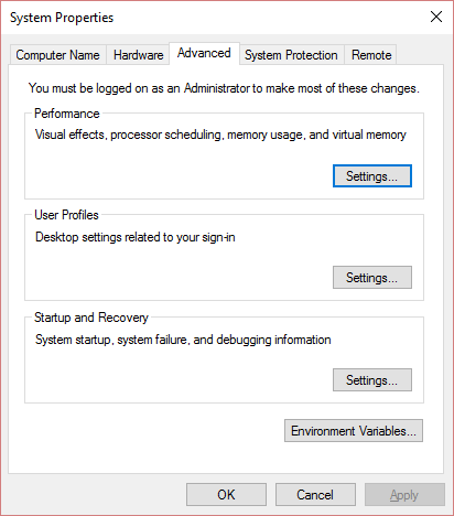 advanced system settings | High CPU and Disk usage Windows 10