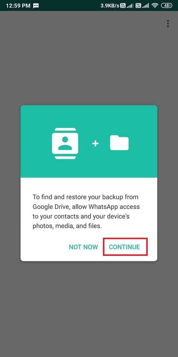 allow WhatsApp access to your contacts, media, photos, and other files.