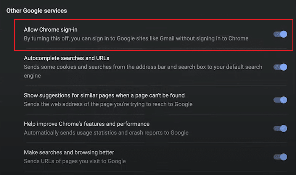 Allow chrome sign in option.