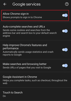 Permitir la opción de inicio de sesión de Chrome. Cómo eliminar una cuenta de Google de Chrome