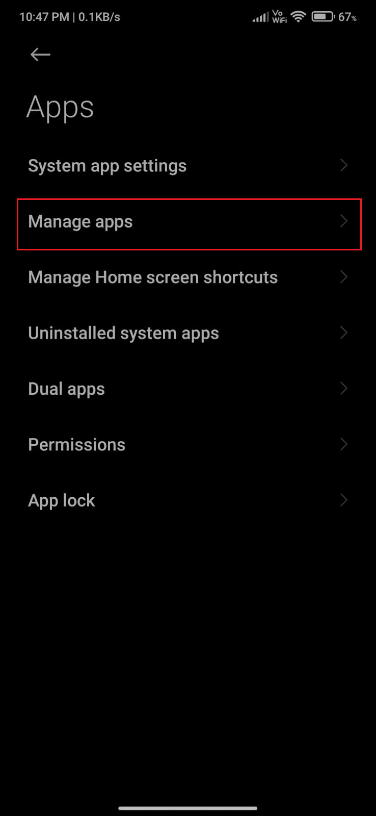 And then, tap on Manage apps.