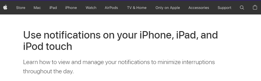Apple support help related to notifications on iOS devices.