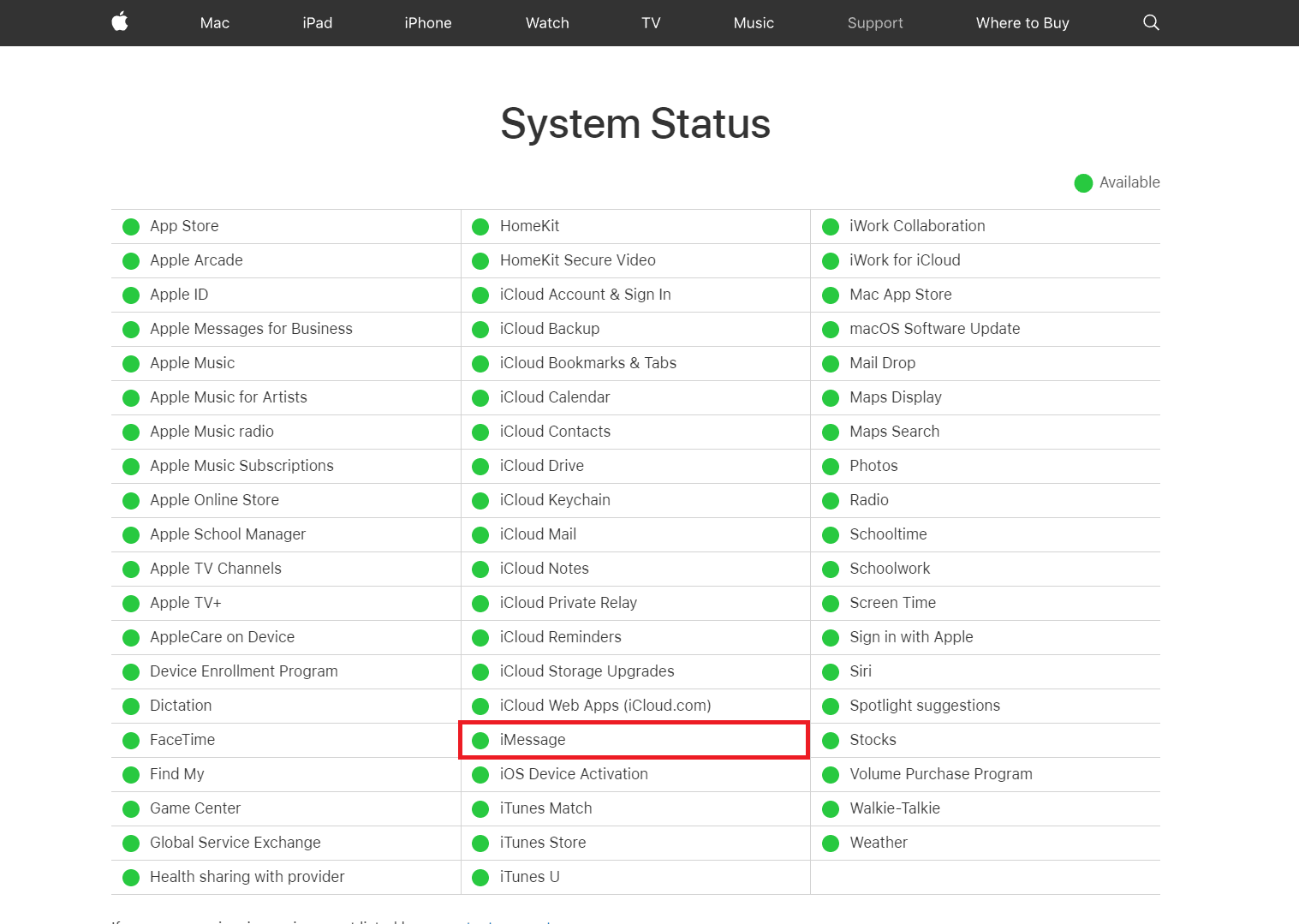 Apple System Status page. Fix iMessage Needs To Be Enabled To Send This Message