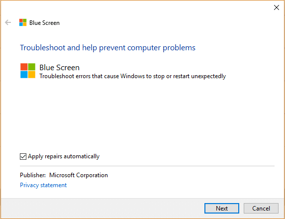 apply repair automatically in fix blue screen of death errors