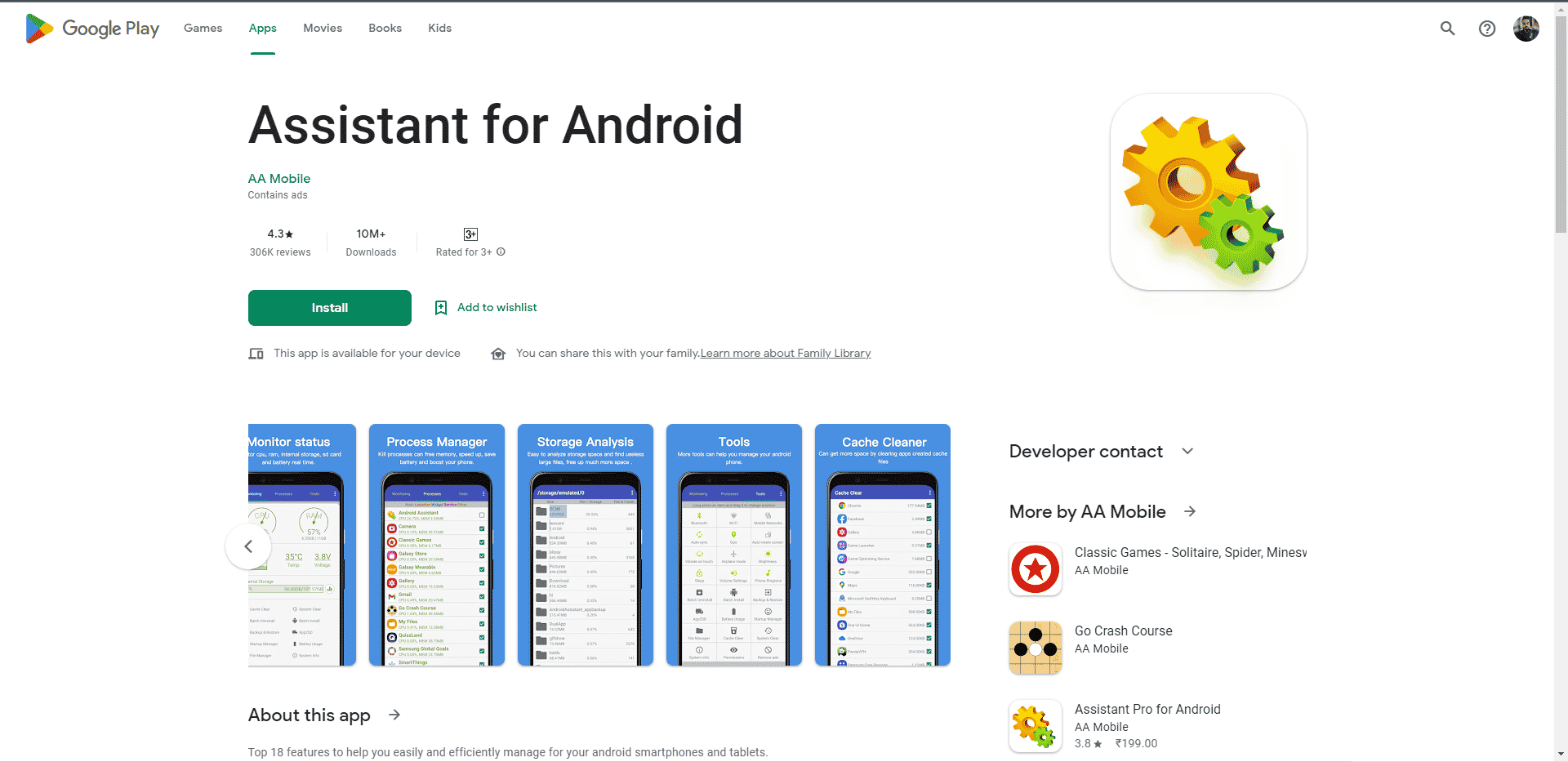 Assistant for Android app playstore webpage