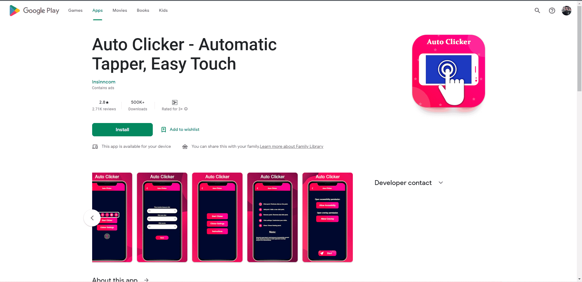 Веб-страница автоматического Tapper Easy Touch Play Store. Лучшие приложения-кликеры для игр для Android