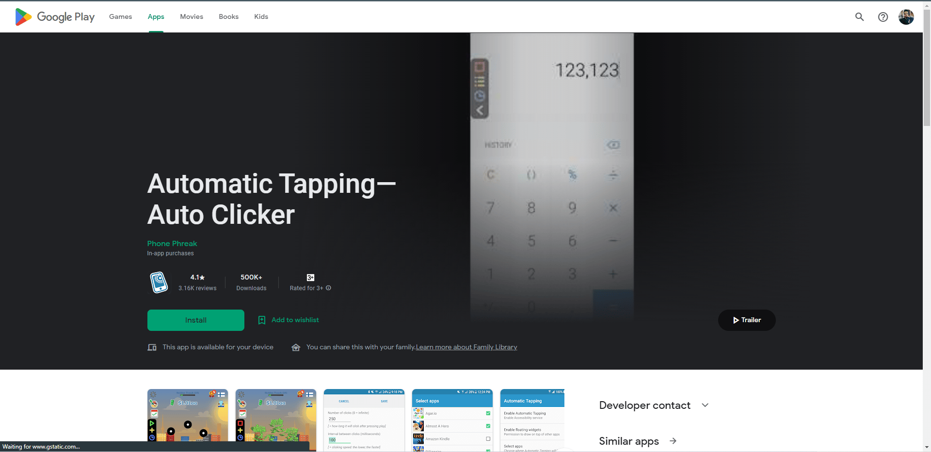 Automatic Tapping Auto Clicker Play Store webpage