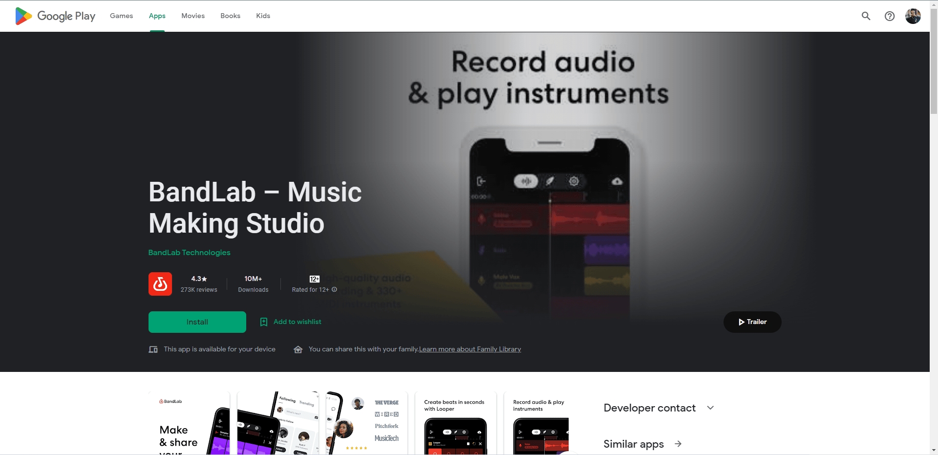 BandLab Play Store webpage