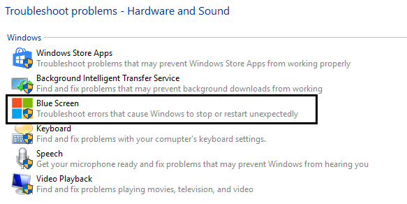 blue screen troubleshoot problems in hardware and sound