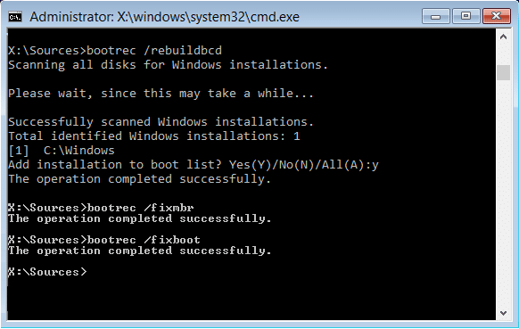 bootrec rebuildbcd fixmbr fixboot | Fix Dell Diagnostic Error 2000-0142