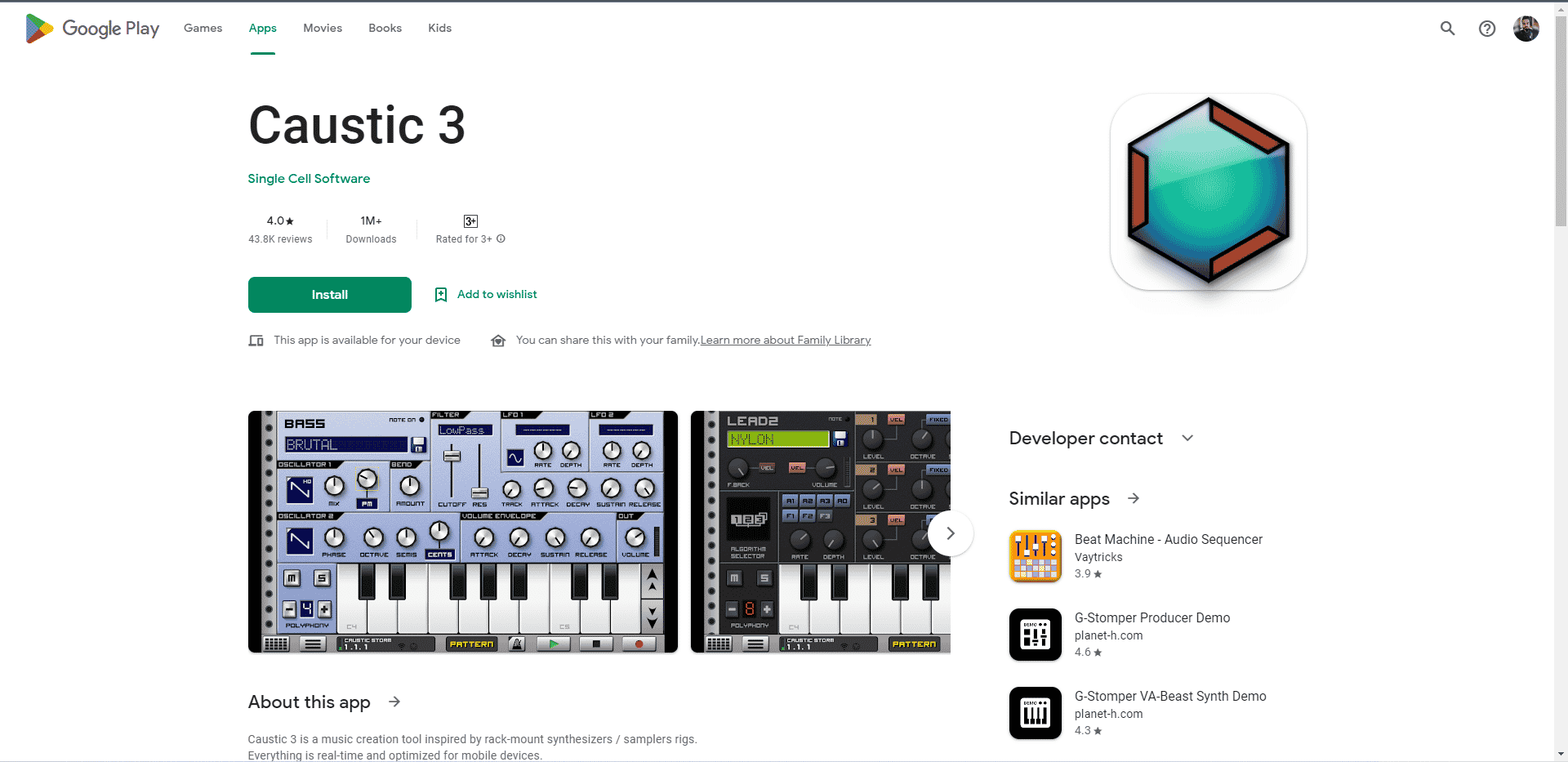 Casutic 3 Play Store webpage