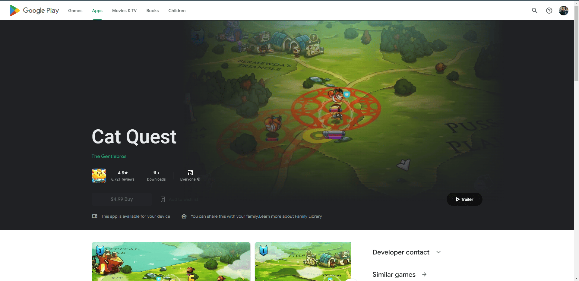 Cat Quest play store webpage. Best Games Like Legend of Zelda for Android