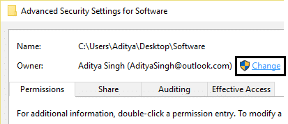 change owner in advanced folder settings