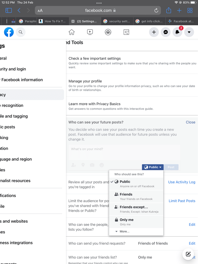 change privacy settings to public Facebook