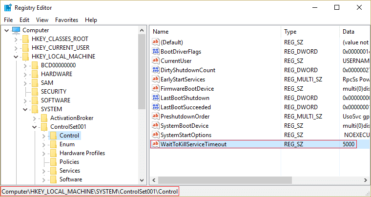 Open WaitToKillServiceTimeout Registry Value